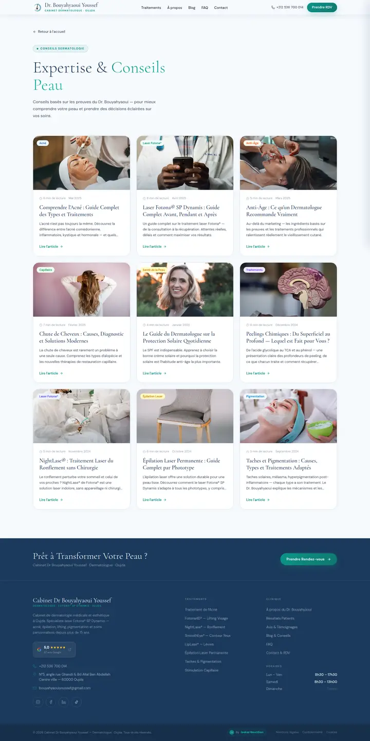 Dermatology clinic blog — full-page view