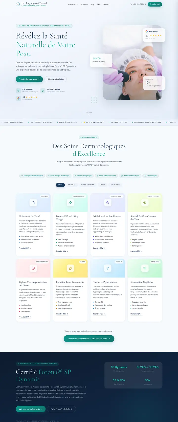 Dr. Bouyahyaoui Youssef dermatology clinic homepage — full page
