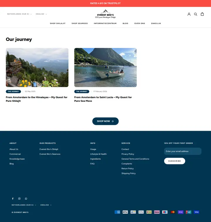 Everest Bro's brand story page — full-page view
