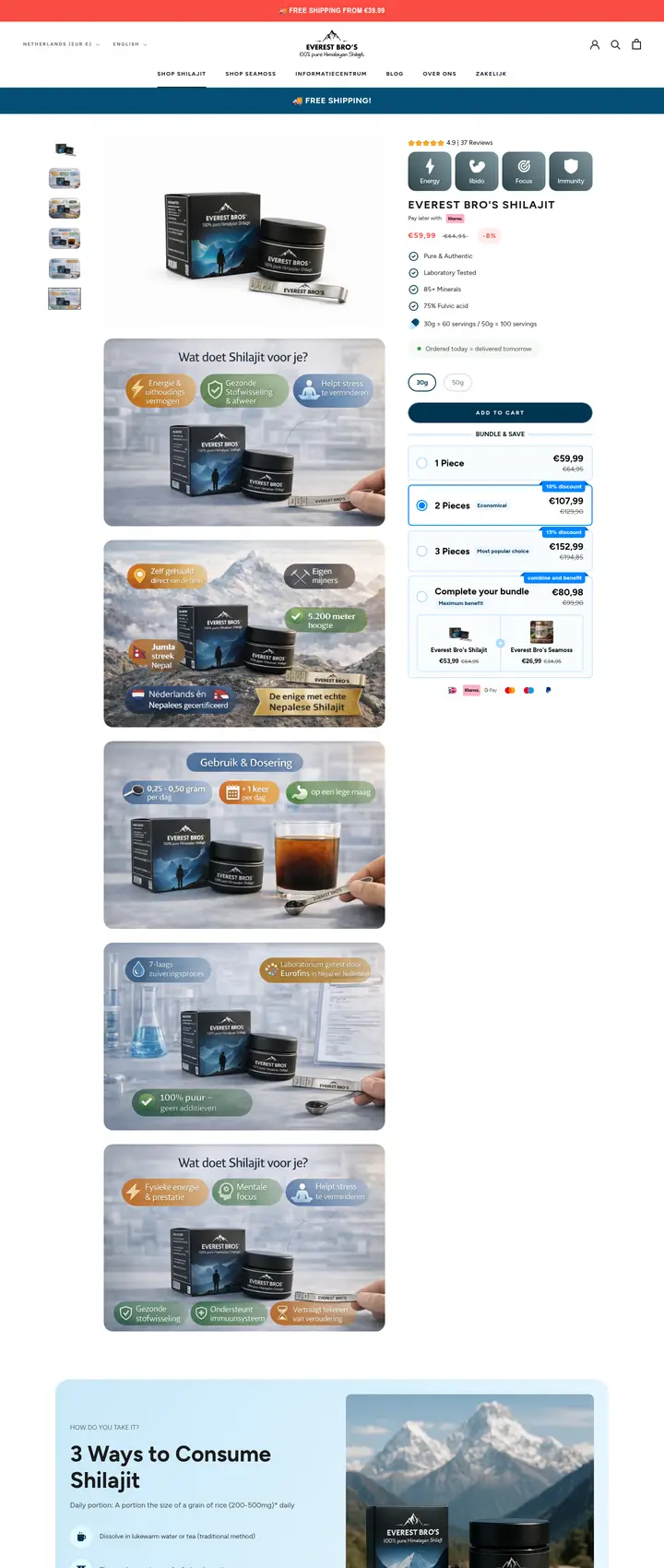 Everest Bro's product page — full page