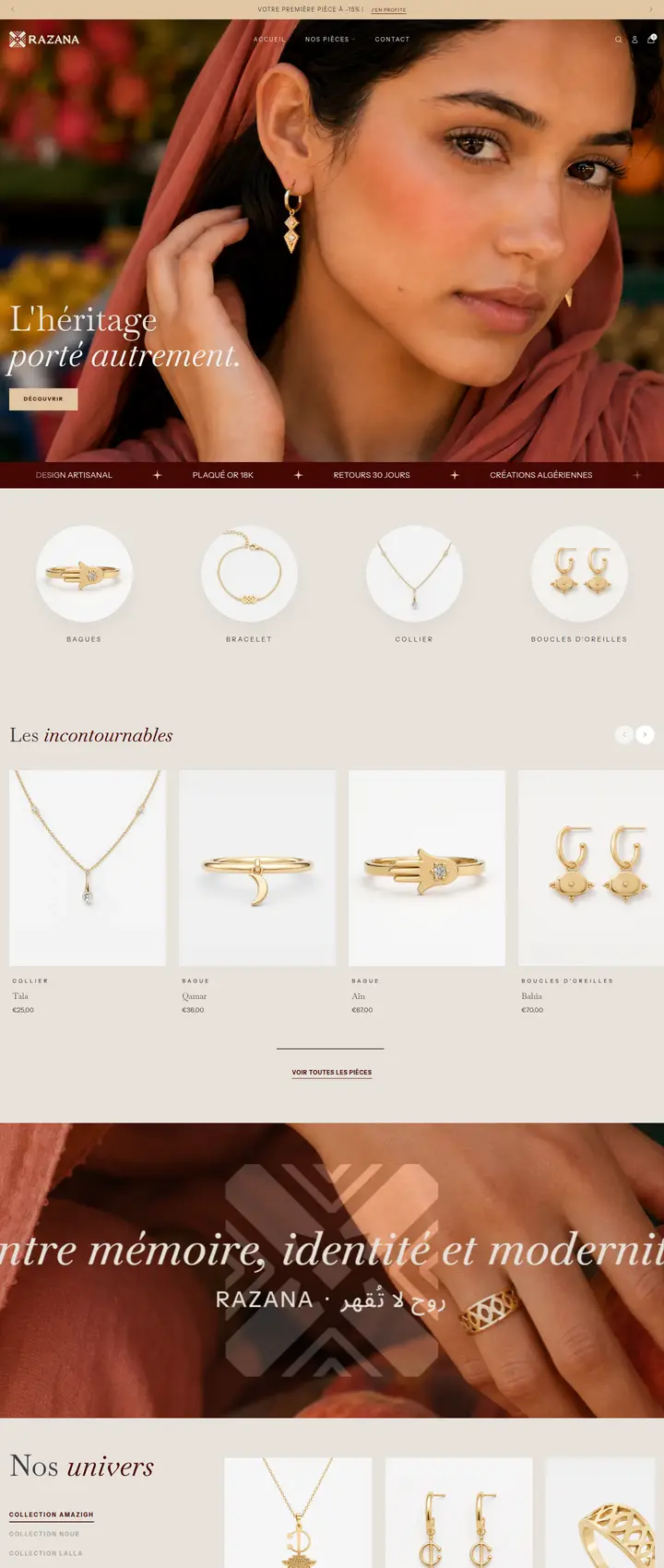 Maison Razana jewelry ecommerce homepage — full page